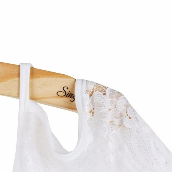 White Lace Chemise Cold Shoulder Cover Up Dress - Picture 6 of 8